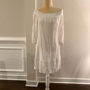 White Dress. On or off shoulders.